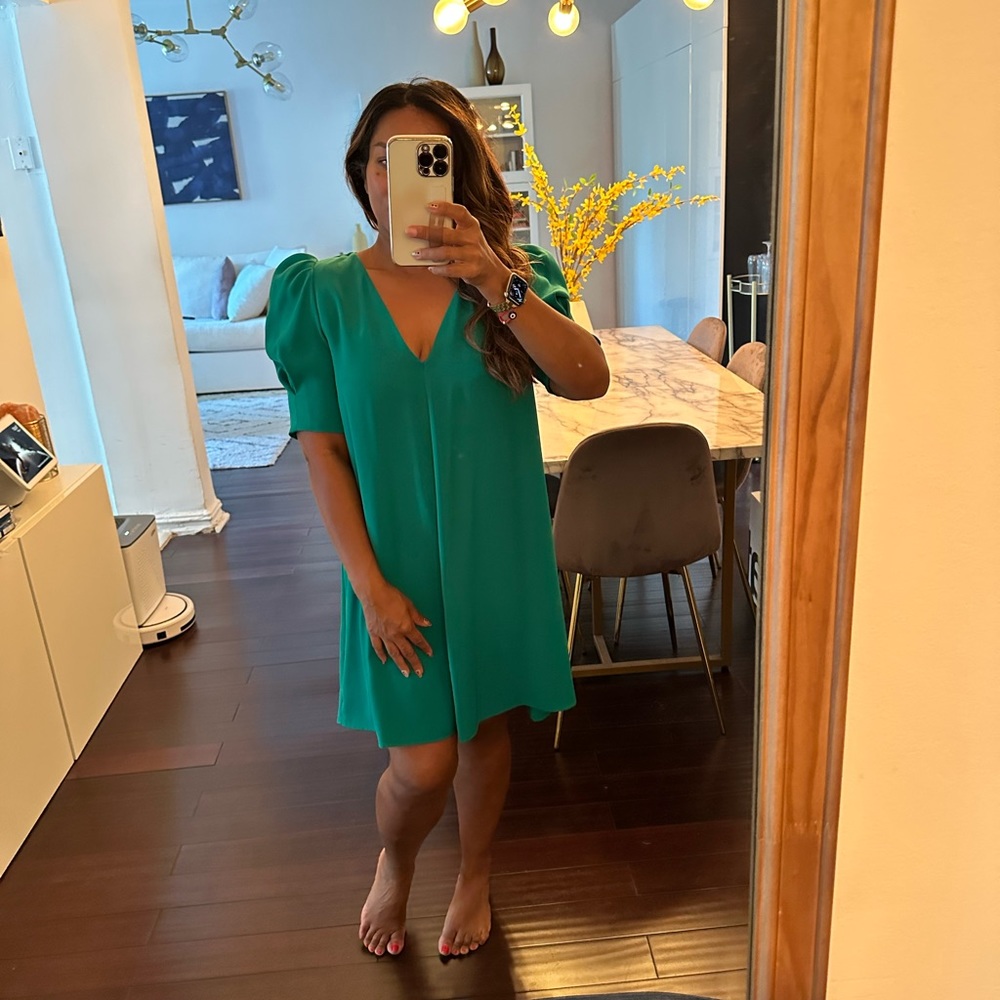 Zara Green puff sleeve short dress